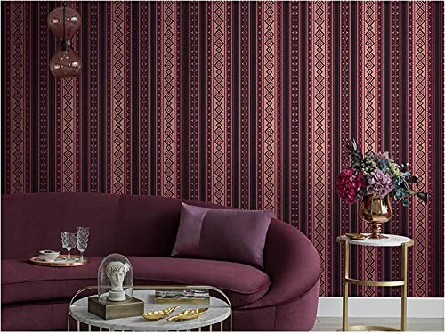 ZZDXL Tapete Burgunder Streifen 3D Wandtattoo Modern Klassisch Elegance Tapete Wohnzimmer Schlafzimmer Küche Wandtatze 10 M X 0,53 M