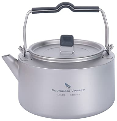 iBasingo 1L Titan Wasserkocher Camping Ultraleichter Wanderkocher mit Filter, Klappgriff & großer Öffnung, Ideal für Outdoor, Reisen, Küche (Grau, Ti3098D)
