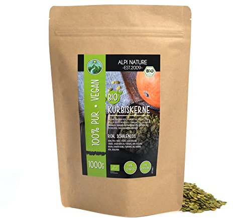 Organic Pumpkin Seeds 1kg 2.2 lb by Alpi Nature, Raw Peeled Pumpkin Seeds to Eat, Gluten Free