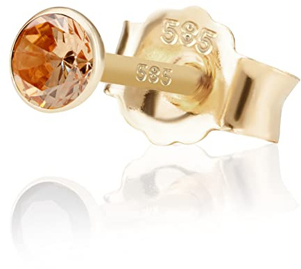 NKlaus Einzel 3,5mm 585 Gelb Gold 14 Karat Ohrstecker Kristall Zirkonia Champagne Butterfly Verschluss Damen Mädchen 11020