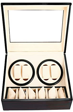WindWilder Automatische Uhrenbeweger Box, Luxuriöser automatischer Uhrenwender Uhrenvitrine für Automatikuhren, Watch Winder Box mit 4 Uhrenbewe + 6 Uhren, Drehen Mute Uhrenbeweger Display Box
