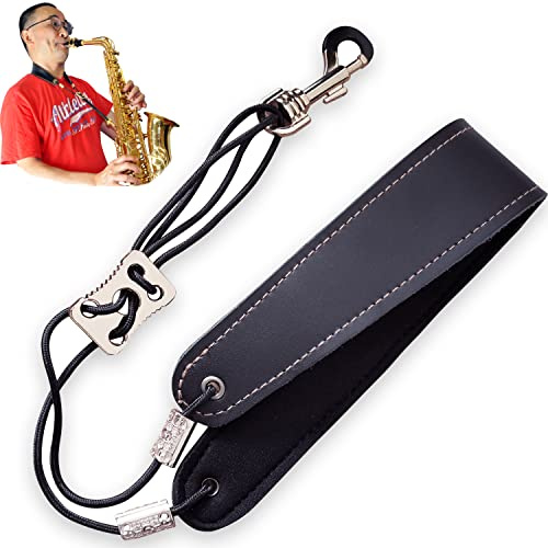 KUKYO Saxophon-Umhängeband, professionelles Saxophon-Geschirr, Leder, gepolstert, weich, für Bariton, Alts, Tenor, Sopran, gut für ernsthafte Saxophonspieler. Geschenk