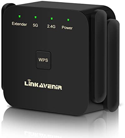 LINKAVENIR WLAN Verstärker WLAN Repeater, Dual WLAN Dualband 1200Mbit/s (867MBit/s 5GHz + 300MBit/s 2,4GHz) Mit 1 LAN Port 4 Antenne WLAN Verstärker Modus AP Modus Kompatibel zu Allen WLAN Geräten