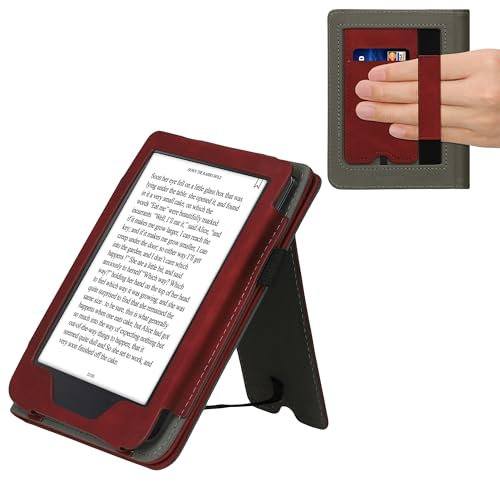 kwmobile Schutzhülle kompatibel mit Kobo Clara 2E / Tolino Shine 4 Flip Hülle - Cover mit Handschlaufe - Herz Brush Dunkelrot