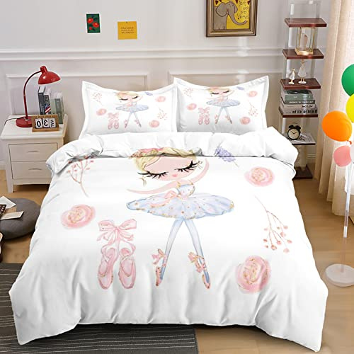 Funda Nordica Cama 90 Infantiles Bailarina Blanca Edredón Cama 90 para Niñas Niños con Cremallera 110gsm Microfibra de Suave Transpirable Fundas Nordicas 150x220 cm + 2 Fundas de Almohada 50x80 cm
