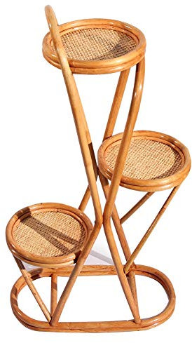 FLBT Pflanzenständer Rattan Blumenständer mit 3 Etagen Retro Bodenstehender Pflanzenständer Balkon Blumenständer Outdoor Lagerregal Perfekte Dekoration