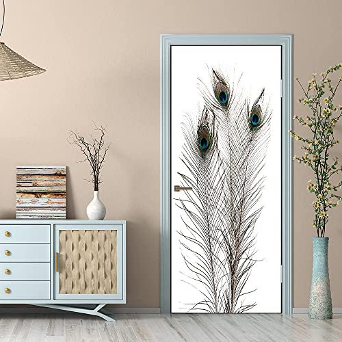 Türtapete Selbstklebend Tierische Pfauenfeder 90 X 210 Cm Türtapete Selbstklebend Türposter Fototapete Türfolie Poster Tapete 3D Türaufkleber Diy Türbild - Kinderzimmer Wohnzimmer Küche Schlafzimmer