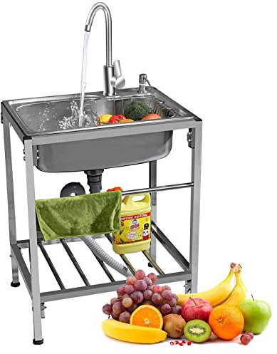 WORDFUN Fregadero De Cocina Independiente, Fregadero Multiusos, Fregadero Camping, Fregadero Comercial De Acero Inoxidable, Fregadero De Lavandería Portátil, Mueble Pila Lavadero