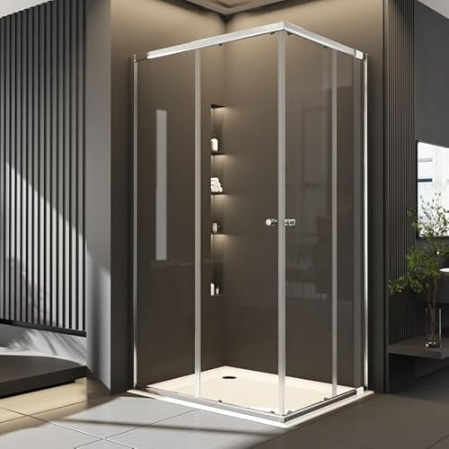 Duschkabine 80 x 90 cm Schiebetür Duschkabine Eckeinstieg, Dusche mit Schiebetüren Glas 6mm ESG Sicherheitsglas Duschschiebetür Duschabtrennung Duschwand Duschtür Höhe: 185cm