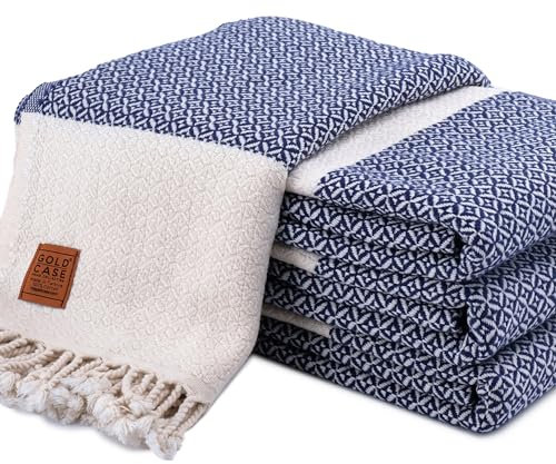 Gold CASE Turkish Beach Towel Set of 4 – 100% Cotton Large Turkish Bath Towels 67 x 38'' – Aphrodite Extra Large, Quick Dry & Sand Free Towels – Peshtemal for Pool – Navy Blue