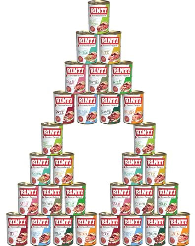 Rinti-Kennerfleisch 30 x 400g Mixpaket | 10 garantierte Sorten | getreidefreies Nassfutter mit 70% Fleisch & Innereien | ohne Soja | Hundefutter