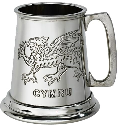 I LUV LTD Zinn Krug Viertel Pint Schmucklos Walisischer Drache und ''Cymru'' als Prägung auf der Vorderseite des Taufbechers für Babys Lieferung im Karton