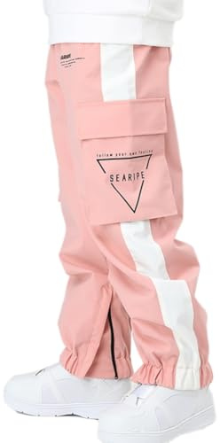 HOUZONIY Pantalones de esquí para mujer, pantalones impermeables y cortavientos de softshell para hombre, pantalón de snowboard de corte amplio adecuado para deportes al aire libre, Rosa., S