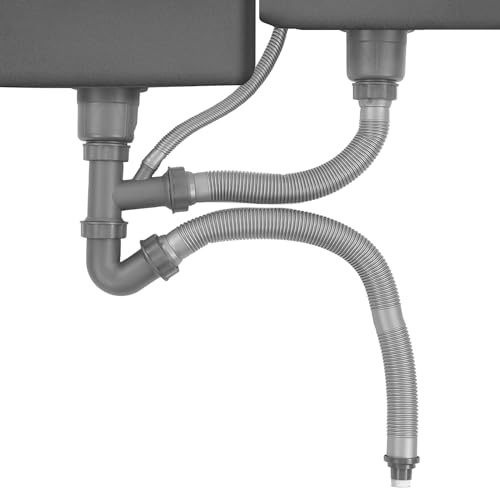 Erweiterbares All-in-One-Spülbecken-Abflussrohr, P-Siphon-Rohr für Doppel-Küchenspüle, Küchenspüle-Doppelschlauch-Ablaufset