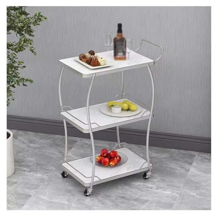WAOCEO Barwagen für zu Hause 3-stöckiger Barwagen for zu Hause, rollender Barwagen, Bar-Servierwagen mit Rädern for Wohnzimmer, Küche, Esszimmer, silberfarben Mobiler Bar-Servierwagen
