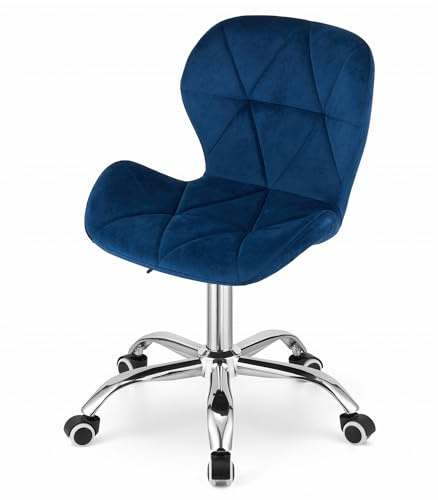 NMK HOME Bürostuhl Samt Ergonomisch Verstellbar Marineblau | Samtbezug, Homeoffice, Schminktisch, leise Rollen, verstellbare Sitzhöhe, ergonomisch