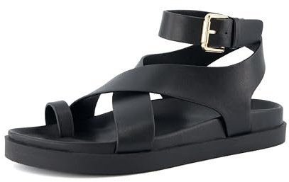 CUSHIONAIRE Entry Womens Ankle Wrap Molded Footbed Sandal with Adjustable Strap | Non-Slip Outsole | Womens Platform Sandals | Comfortable Summer Shoes | Wide Widths Available, BLACK 8