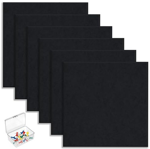 HomeGadget 6x Pinnwand Filz [30 cm x 30 cm ] inkl. 30x Pins - selbstklebend an der Wand ohne Bohren - Memoboard für Büro | Küche | Kinderzimmer in Schwarz