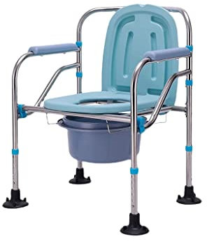 TVSKWMRQ Klappbarer Toiletten-/Duschstuhl, Nachttisch-Toilettenstuhl aus Edelstahl, tragbarer klappbarer Duschstuhl mit Abnehmbarer Toilettenschüssel, rutschfest, höhenverstellbar, 330 Pf
