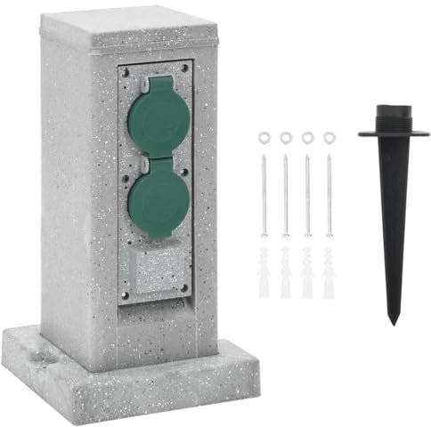 vidaXL Enchufe de Exterior con estaca 4 vías Apariencia Piedra Gris, Toma de Corriente Exterior, Toma de Corriente de jardín, Toma de Corriente de Exteriores