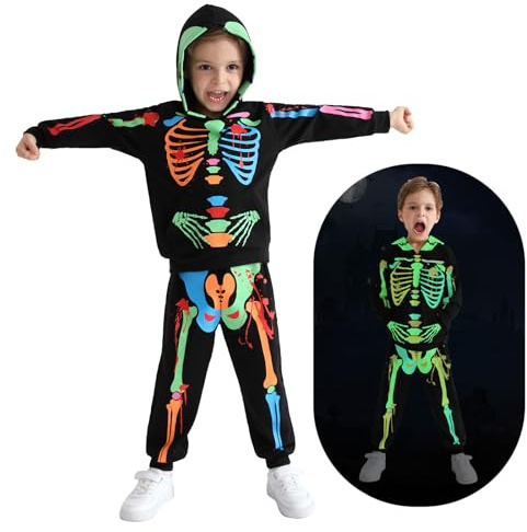 ESHOO Boys Girls Halloween Hoodie Pants Set Glow in The Dark Skull Skeleton Pullover Outfits