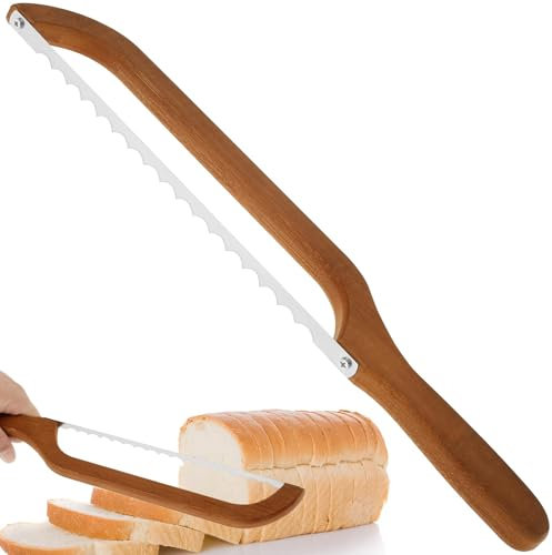 Wenrecu Portable Bread Slicer, Stainless Steel Sourdough Bread Saw, 15.7x2.4 Inch Blade With Bamboo Handle, For Homemade Bagels & Baguettes