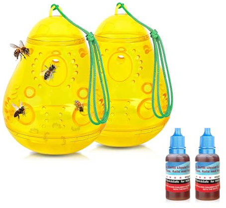 2 trampas para moscas de la fruta, forma de pera, para interiores, con atrayente, no tóxica, reutilizable, captura de 360°, captura de moscas y avispas, para cocina, salón