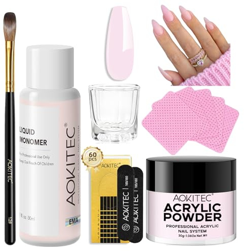 Aokitec 3 Farben Acryl Pulver mit 40 ml Acryl Liquid, 3 PCS Nail Brush