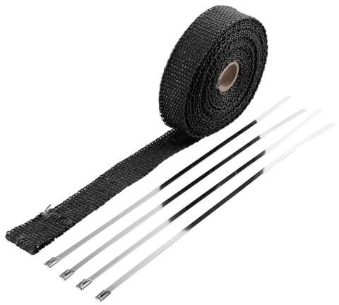 OZLCUA Enveloppe D'échappement Ruban Isolant for Tuyau d'échappement de Voiture, température de 900 à 1 200 degrés, Ruban Isolant en Coton enveloppé de Chaleur Echappement Ruban Ruban(Black)
