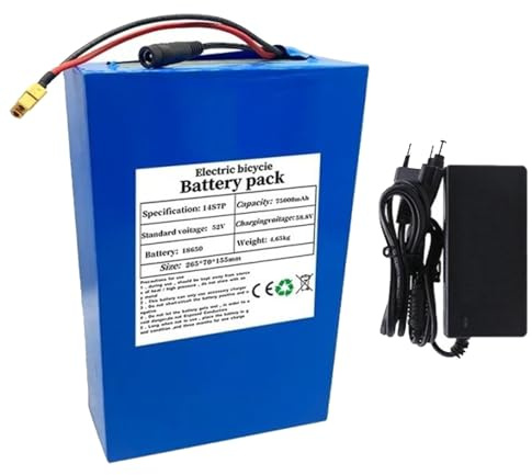 GNIUBBDB 52 V 75 Ah 14S7P E-Bike Lithium-Ionen-Akkupack mit Ladegerät Eingebauter BMS-Schutz Ideal für 200-1500 W Elektrofahrradmotor XT60 Plug