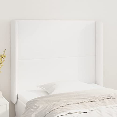 qohoio Kopfteil mit Ohren Bett Kopfteil Kopfenden Bed Headboard Bettkopfteil Kopfteil Weiß 93x16x118/128 cm Kunstleder