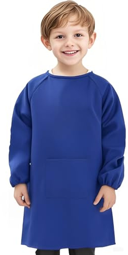 Voarge Bata para pintar para niños, Bata escolar con mangas y grandes bolsillos, de nylon, impermeable, para niños de 8 a 12 años, delantal para pintar para niños, azul, Einheitsgröße