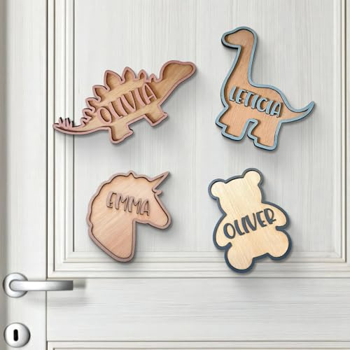 Personalisiertes Dinosaurier-Einhorn-Türschild, Kinderzimmer-Türschild, individuelle Namens-Wanddekoration, Holz-Wandplatte, Dekoration für Babyzimmer, Kinderzimmer, Schlafzimmer, lustige Geschenke