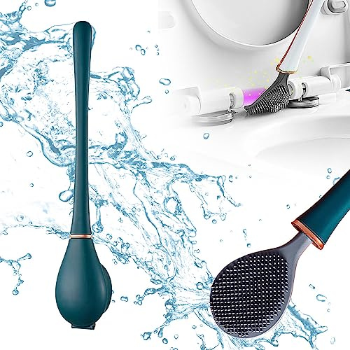 Toilettenbürste Silikon, 2025 Neu Klobürste Flexible Toilettenbürste aus Silikon, WC Bürste und Behälter für Badezimmer mit Schnell Trocknendem, Schnelle Reinigung Toilet Brush (Blau)