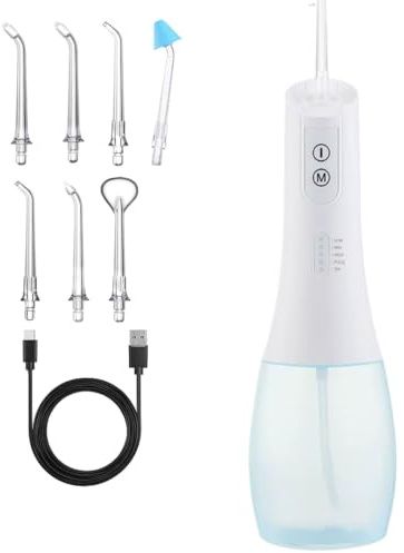 Uppladdningsbar munvård irrigator professionell tandvård vattentät vattenflosser 5-växlad vattenspray tandtråd rengöring Devic (vit)