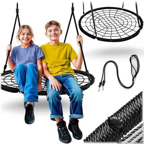 Neo-Sport Altalena a nido per esterni, 100 cm, con telaio, carico massimo 150 kg, impermeabile, rotonda, colore nero