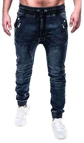 Herren Jogging Denim Hose mit Taschen Reißverschluss Jogger Jeans mit elastischem Bund Elastischer Taille Biker Jeans Hose mit Reißverschluss Y2K Stil Casual Cargo Jeans mit mehreren Taschen Denim