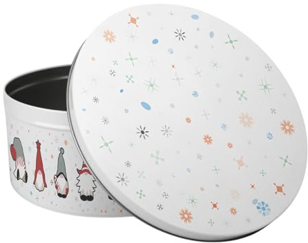 Purely Home Christmas Gonks Large Cake Tin - Festive Winter Kitchen Bakeware Gifts for Xmas - Round Metal Storage Container for Baking 23 x 10cm