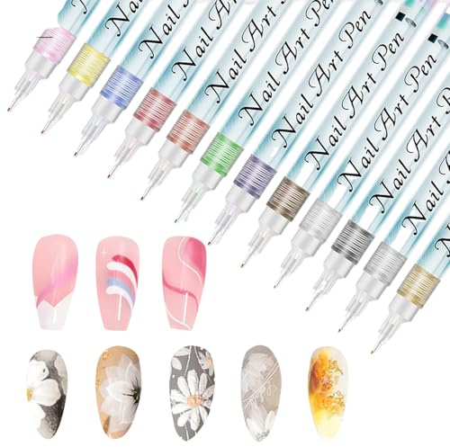 Lpoppcx Nail Paint Pens - Drawing Markers Manicure Tools,Nail Polish Design Doodle Pens Set - for Fingernail Art Design Women Beginners Girls Teens Home Salon