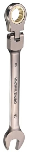 QUARKZMAN Llave Combinada Con Trinquedo Y Cabeza Flexible 18mm Métrica 72 Dientes Acero CR-V Niquelada Extremo Abierto Llave De Trinquedo Engranaje Para Tornillos Tuercas Pernos