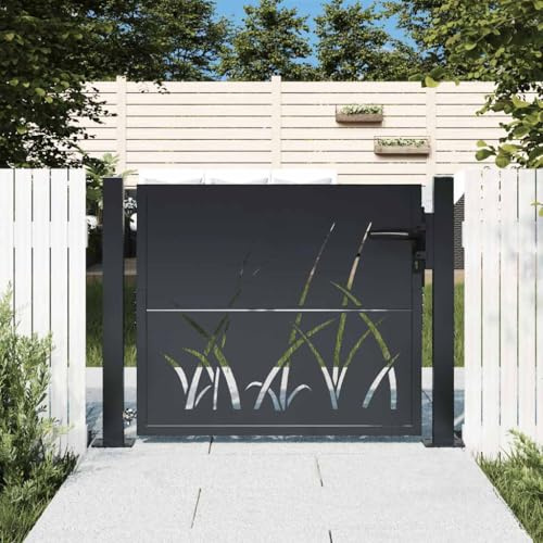 Zauntor Gartentore Metall Gartentür,Gartentor Anthrazit 105x80 cm Stahl Gras-Design für Garten Terrasse