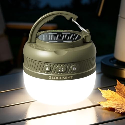 Glocusent Lámpara Camping, 5000 mAh Recargable Linterna Camping Portátil con 5 Niveles de Luz y 3 Colores, 120 Horas de Autonomía, Función SOS, IPX5, para Camping, Senderismo, Pesca