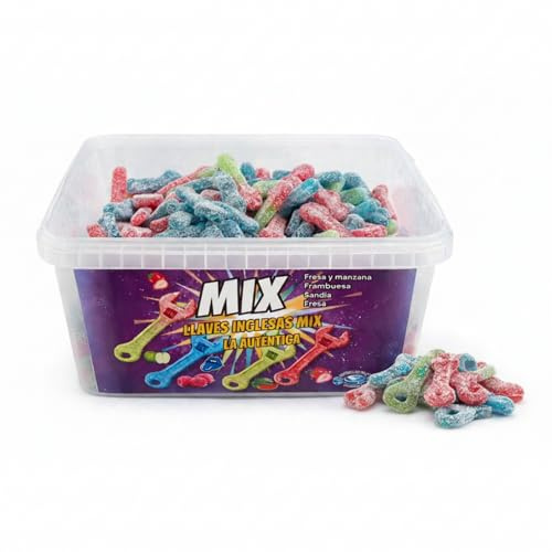 MUNDIDOLÇ Caja de Llaves Sabores Mixtos. Golosinas para Cumpleaños, Eventos, Hogar o Oficina. Chucherías en Forma de Llave Inglesa. Gominolas Ácidas. 1,4kg de Chuches.