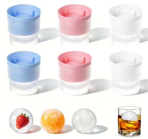 ZenoChill 6PCS Ice Ball Mould, Silicone Ice Cube Tray with Lid, 6CM Large Ice Cube Moulds for Whisky Cocktail Gin Home Bar Drinks, Ice Ball Maker with Drainage Hole, Easy Release, Leakproof, Stackable