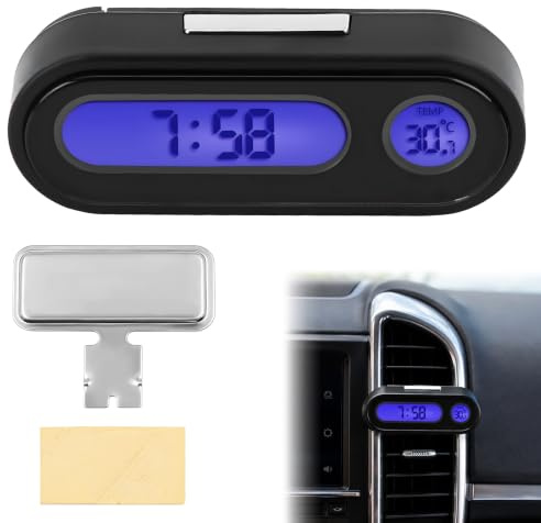 Reloj para Coche Digital con Termómetro y Despertador | Muestra Temperatura, Función Despertador