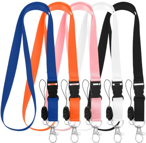 GEEHUA 5 stycken nyckelband nylon med karbinhake, 5 färger halsrem | 56 cm mjukt nylon avtagbart spänne, perfekt för ID-kortsnycklar