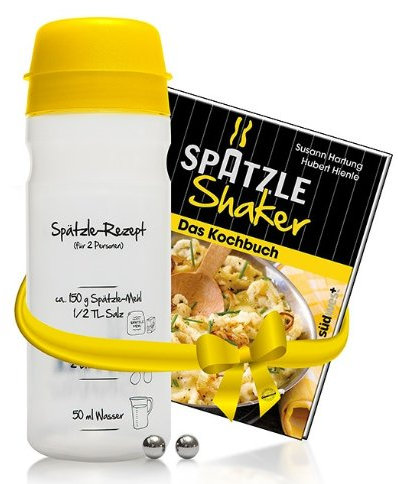 EINSTEIGER-SET für VEREINFACHTES SPÄTZLE MACHEN mit dem patentierten Spätzle-Shaker (675 ml) in GELB für 2 Portionen Spätzle + kreativem Rezeptbuch (8. Auflage, Verlag Südwest)