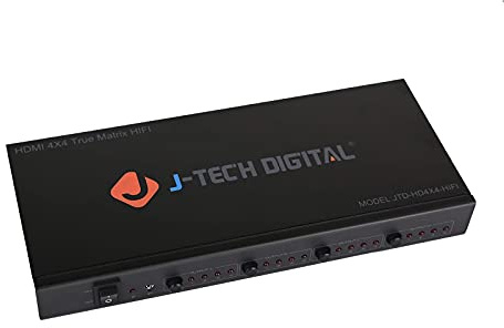J-Tech Digital ProAV Ultra HD 4K HDMI 4X4 Matrix Switcher 4 Ports Eingänge und 4 Port Ausgänge, unterstützt 4Kx2K @ 30HZ, HDCP, 3D & Deep Color, HDMI 1.4 konform