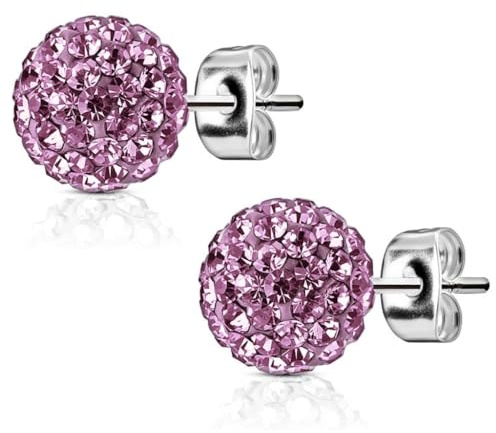Bungsa KRISTALL-Ohrstecker SHAMBALLA - Ohrringe Set mit KRISTALL-KUGEL in 5 FARBEN - für Damen & Herren - strahlende GLITZER-Ohrringe zum Stecken aus silbernem EDELSTAHL - edle Damen-Ohrstecker