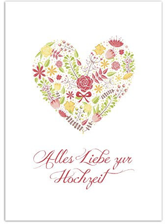 Einladungskarten Manufaktur Hamburg Glückwunsch-Karte zur Hochzeit mit Umschlag/Sanftes, edles Herz aus Blumen/Hochzeitskarte/Glückwunsch Karte